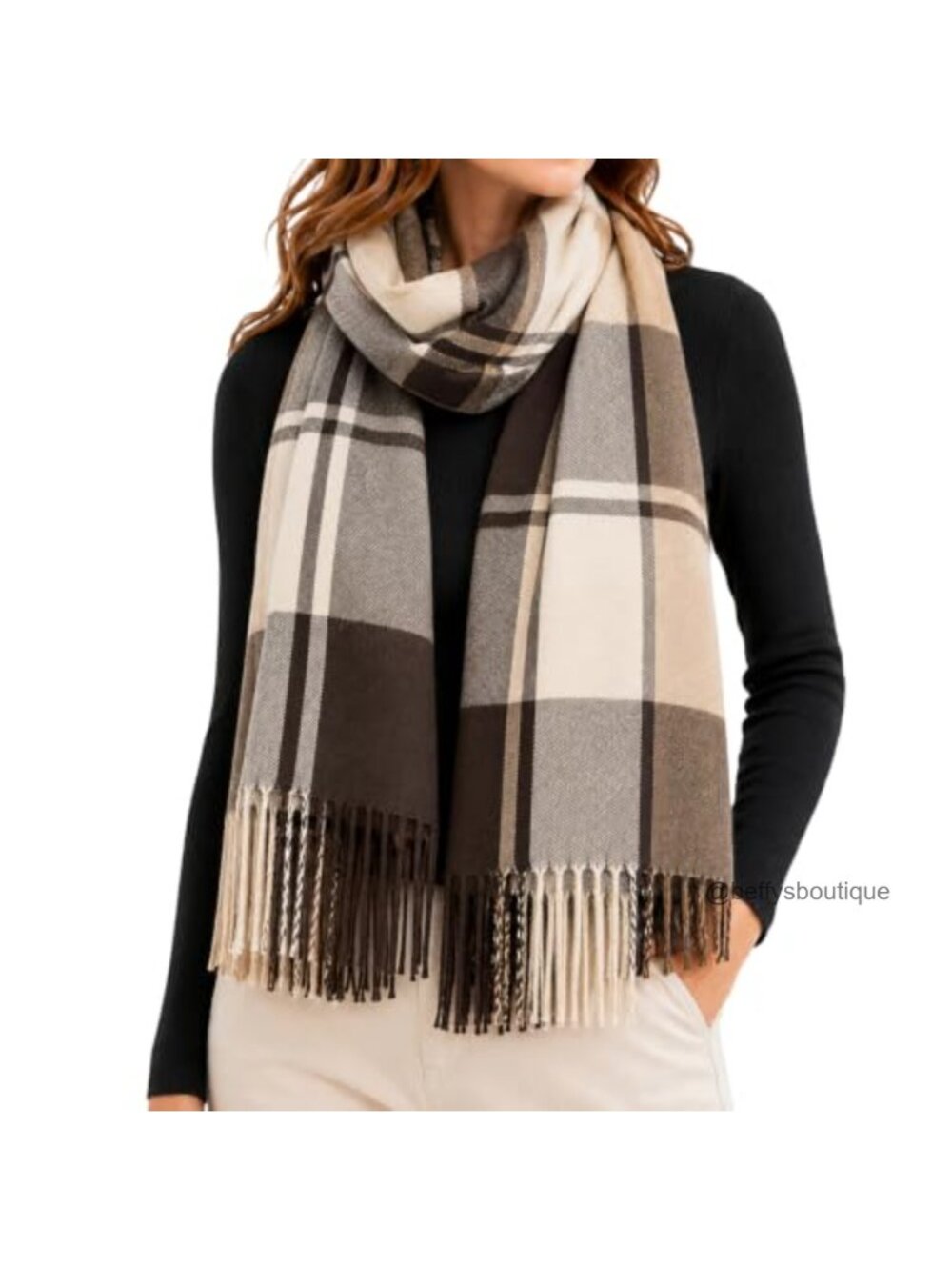Women's Soft Acrylic Plaid Scarf Long Tartan Shawl Wrap with Fringe